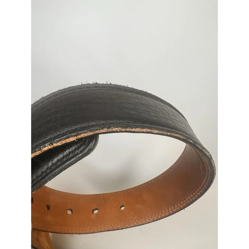 Lejon USA Black Glove Tanned Steerhide Leather Dress Belt Size 40 Silver Buckle
